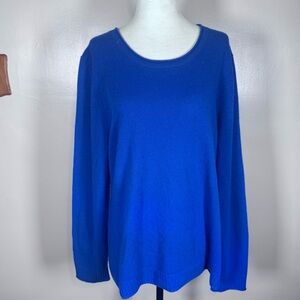 Talbots Sz XL Blue 100% Cashmere Long Sleeve Crew Neck Quiet Luxury Sweater